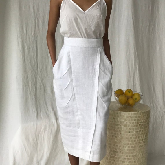 White Linen Skirt ~ Thick soft linen mermaid penci