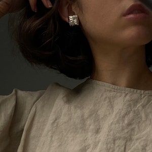 Sterling Silver Earrings Oversized organic shape square pierced bubble 90s modern jewelry image 8
