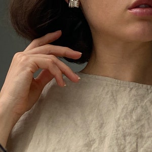 Sterling Silver Earrings Oversized organic shape square pierced bubble 90s modern jewelry image 5