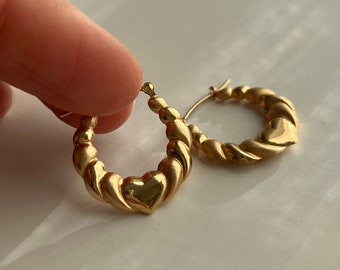 Puffy Heart Hoops ~ 14k Solid Gold organic shape croissant bubble earrings - 90s modern jewelry