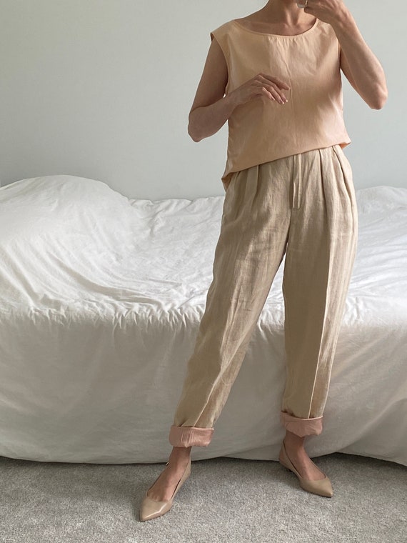 Tan Linen Trousers ~ Soft woven high waist slacks… - image 5