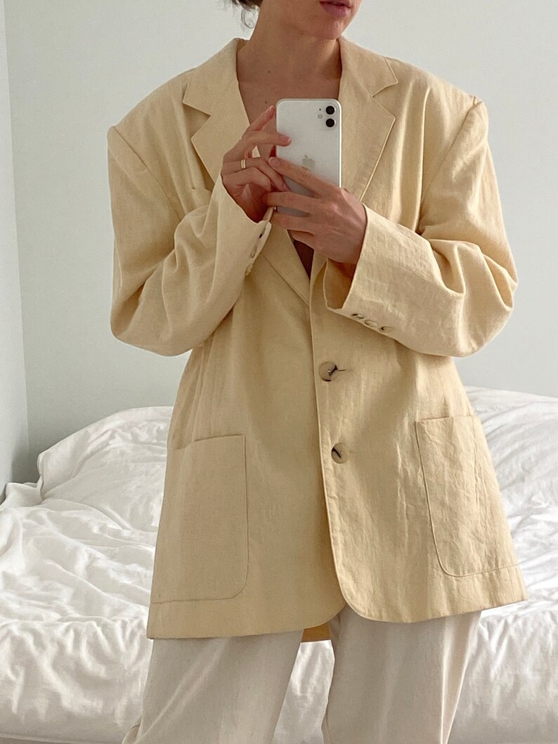 Butter Linen Jacket textured blazer coat size M XL 90's women's clothing image 1