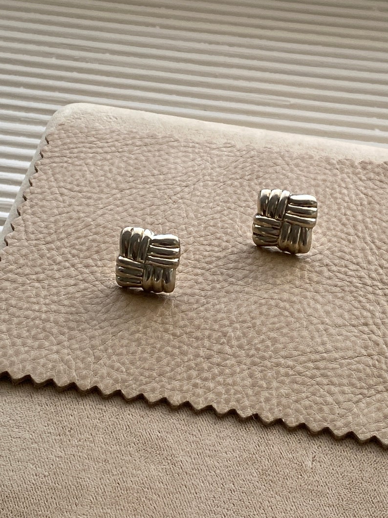 Sterling Silver Earrings Oversized organic shape square pierced bubble 90s modern jewelry image 9