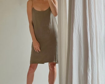 90s Silk Slip Dress - Boxy fit minimalist neutral camisole dress size S - 1990's vintage clothing