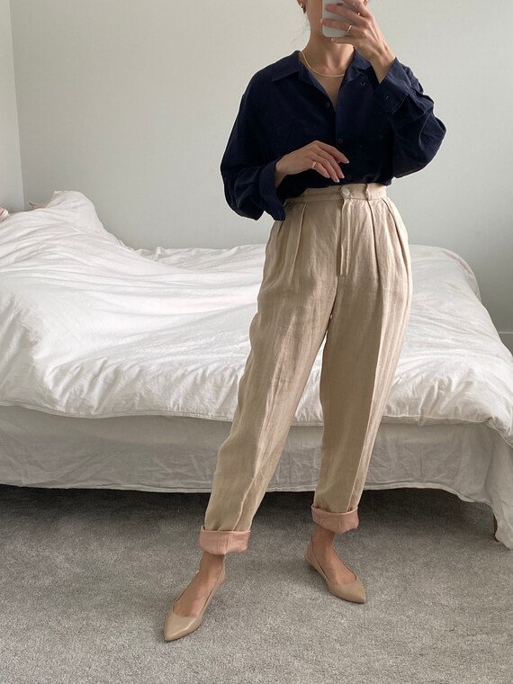 Tan Linen Trousers ~ Soft woven high waist slacks… - image 8