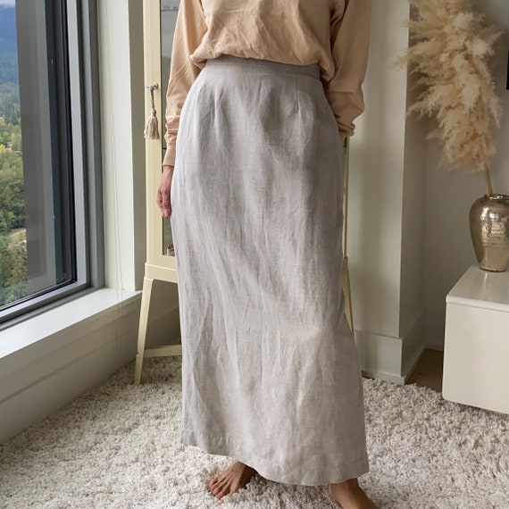 Linen Sheath Skirt ~ Beige soft long maxi length,… - image 2