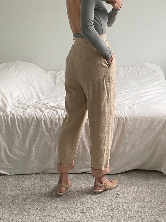 Tan Linen Trousers ~ Soft woven high waist slacks… - image 6