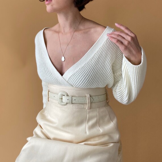 Cotton Cardigan - Ivory thick knit cardigan sweate