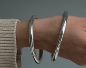 Sterling Puffy Bangles ~ .925 Silver modernist bracelets - 90s modern jewelry
