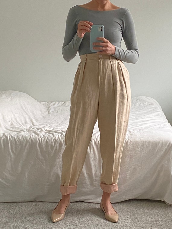 Tan Linen Trousers ~ Soft woven high waist slacks… - image 9