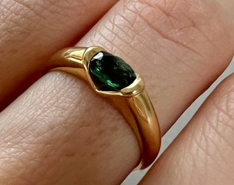 Ombre Tourmaline Dome Ring Size 6.75 ~ 18k Solid Gold sculptural minimalist band - 90's vintage jewelry