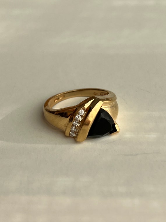 Onyx Diamond Ring size 3.75 ~ 10k Solid Gold sculp