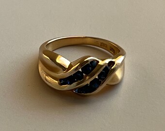 Sapphire Wave Ring Size 6.5 ~ 14k Solid Gold dome sculptural organic shape ring - 90's vintage jewelry