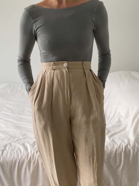 Tan Linen Trousers ~ Soft woven high waist slacks… - image 2