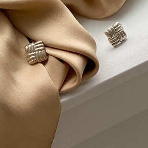 Sterling Silver Earrings Oversized organic shape square pierced bubble 90s modern jewelry image 7