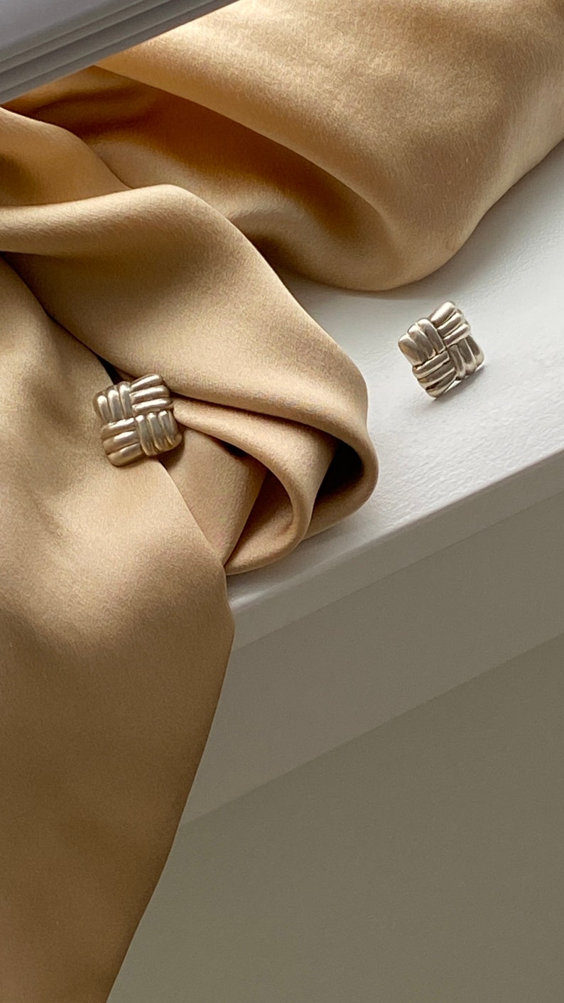 Sterling Silver Earrings Oversized organic shape square pierced bubble 90s modern jewelry image 7