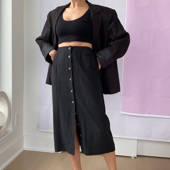 Linen Silk Skirt ~ Soft long linen button front sh
