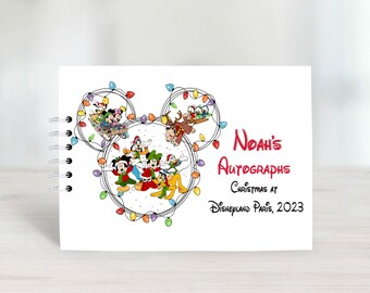 Personalised Christmas Autograph Book Mickey &  Friends, Disneyland Paris, Disney World, signature book, Protective Covers.