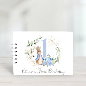 Libro dei messaggi personalizzato per il primo compleanno di Peter Rabbit / Libro degli ospiti / Libro degli ospiti / Album di ritagli / Festa di compleanno / Articoli per feste