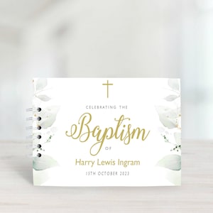 Personalised Baptism Guest Book /Naming Day / Christening Message Book/ Guestbook / Scrapbook Album / Party Supplies / Eucalyptus