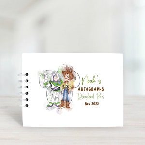 Spersonalizowana książka z autografami Buzz Lightyear, Woody, Toy Story, Disney z okładkami ochronnymi, Disneyland, Disney World, Disney Reveal A5