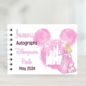 Personalised Princess Aurora, Jasmine, Belle, Ariel, Rapunzel, Tiana Autograph Book, Disneyland World, Mickey Mouse, Castle, Scrapbook