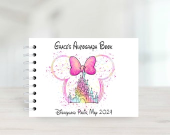 Personalised Autograph Book, Protective Covers, Princess Castle, Disneyland Paris, Disney World, Disney Reveal, Signature book - A5