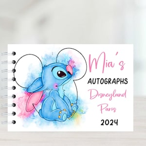 Personalised Stitch Mickey Ears.  Disney Autograph Book with protective covers, Disneyland , Disney World, signature book, Disney Reveal, A5