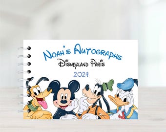 Personalisiertes Disney Autogrammbuch, Mickey & Friends, Schutzhülle, Disneyland Paris, Disney World, A5 Unterschriftenbuch, Fotobuch/Album