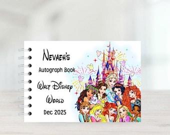 Personalised Princess Autograph Book, Rapunzel, Elsa, Anna, Disneyland Paris, Disney World, Signature Book, Snow White, Belle. Aurora, Moana