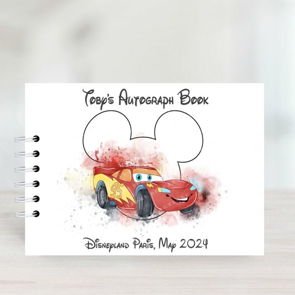 Personalised Cars, Lightning McQueen Autograph Book with Protective Covers, Disneyland Paris, Disney World, Disney Trip Signature Book, A5