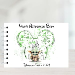 Personalised Grogu Disney Autograph Book, Protective Covers, Disneyland Paris, Disney World, A5 Signature book, Disney Reveal, Memory Book