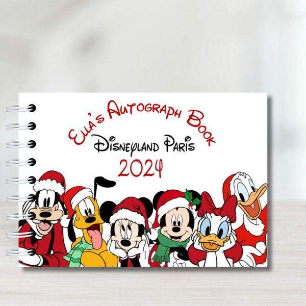Personalised Christmas Disney Mickey Mouse, Minnie, Autograph Book, Protective Covers, Disneyland Paris, Disney World, A5 Signature book