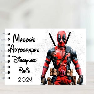Libro autografi personalizzato, Deadpool, Marvel, Copertine protettive, Disneyland Paris, Disney World Florida, Libro firme A5, Disney Reveal