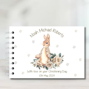 Personalised Peter Rabbit  Baby Shower, Christening, Baptism, Gender Neutral Guest Book, Message Book, Guestbook, Photo Scrapbook, Notebook