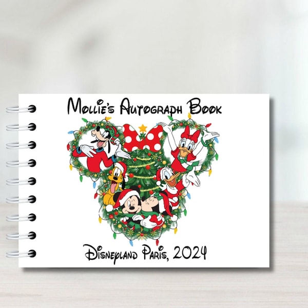 Personalised Christmas Disney Autograph Book, Mickey & Friends, Protective Covers, Disneyland, Disney World, A5 Signature book, Photo Book