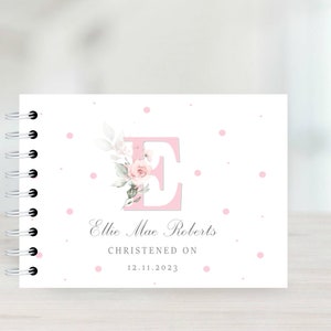 Personalised pink Initial Birthday Baptism Guest Book /Naming Day / Christening Message Book/ Guestbook / Scrapbook Album / Rose Flower