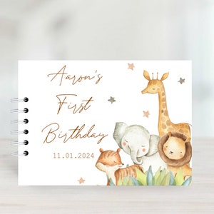 Personalised Safari Jungle Birthday Guest Book, Christening, Naming Day, Wedding Message Book, Baptism Guestbook, Photo Scrapbook, Notebook