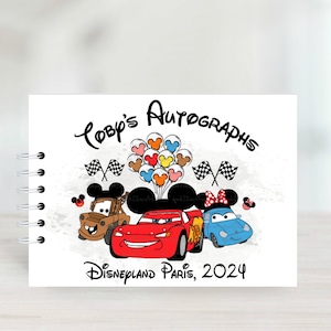Spersonalizowane samochody, książka z autografami Lightning McQueen z okładkami ochronnymi, Disneyland Paris, Disney World, książka z podpisami Disney Trip, A5
