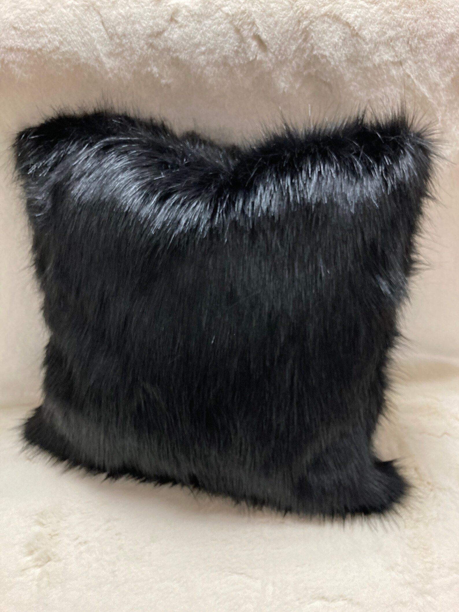 Black fox Faux fur cushion covers Home Decor Decorative Etsy