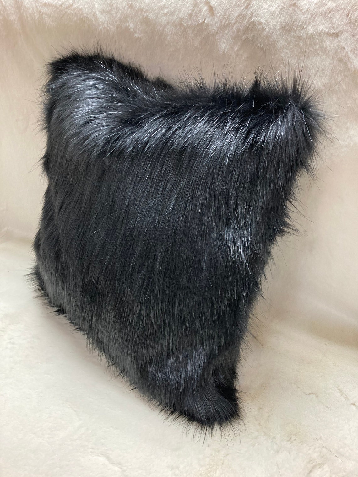 Black fox Faux fur cushion covers Home Decor Decorative Etsy