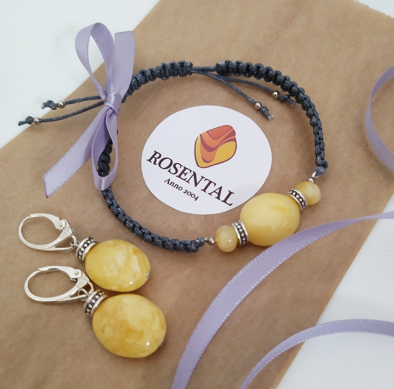 Knotted bracelet and earrings with Baltic milky amber beads,Amber jewelry set,Baltic yellow butterscotch Royal Amber earrings and bracelet