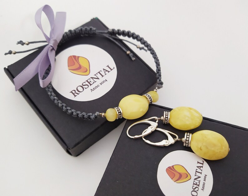 Knotted bracelet and earrings with Baltic milky amber beads,Amber jewelry set,Baltic yellow butterscotch Royal Amber earrings and bracelet