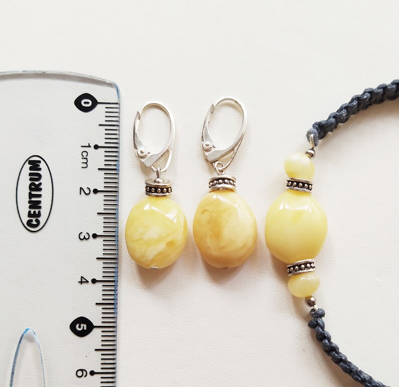 Knotted bracelet and earrings with Baltic milky amber beads,Amber jewelry set,Baltic yellow butterscotch Royal Amber earrings and bracelet