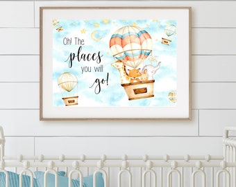 SHIP & PRINT/Hot Air Balloon Nursery Print/Oh the Places You Will go/Nursery decor/Hot Air Balloons/Hot Air Balloon Theme