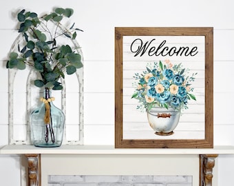 PRINT & SHIP/Welcome Teal Floral Prints/country/rustic/printables/farmhouse decor/farmhouse signs/modern farmhouse/farmhouse style