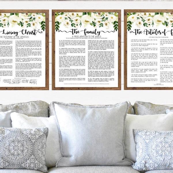 DIGITAL DOWNLOAD/WHITE Floral lds Prints/The Family Proclamation/The Living Christ/The Articles of Faith/lds Printables