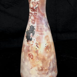 Pottery Bottle saggar fired | 7" Pink and Rust Marbled Swirl Bud Vase