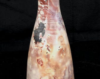 Keramikflaska bränd i saggar | 18 cm rosa och rostfärgad marmorerad virvelknoppsvas