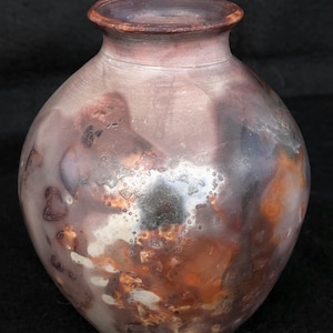 Vaso decorativo in ceramica saggar / 12,7 cm (5") Gres marmorizzato viola e arancione, fatto a mano